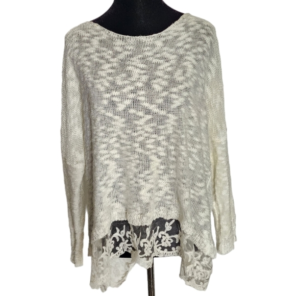 Creme lace knit sweater - Picture 1 of 8